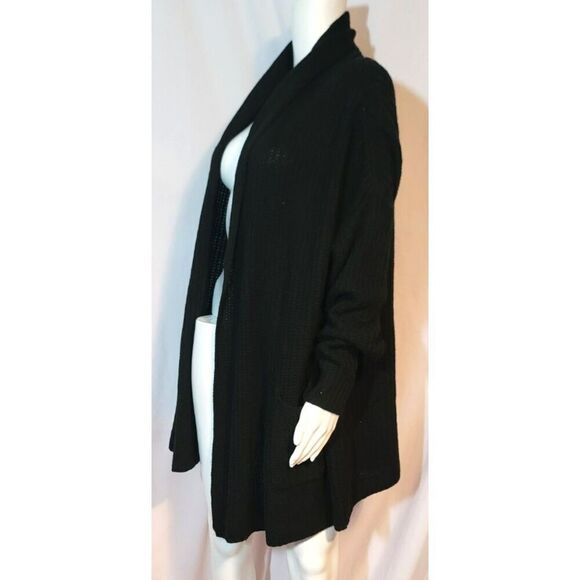 NWT - One Grey Day Black Knit Superfine Merino Open Cardigan W Pockets - Sz L - Picture 3 of 10